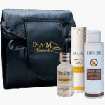 SET CADOU: GOLDEN SKIN CARE, Stop Oil Skin Prep, Cremă de ochi cu cafeină AQUALIA și Glow Serum - INA M Cosmetics