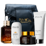 SET CADOU: BEAUTY ESSENTIALS, Caviar & Bakuchiol Serum, Sunscreen SPF 50, Eye cream și Exfoliating gel - INA M by Oana Roman