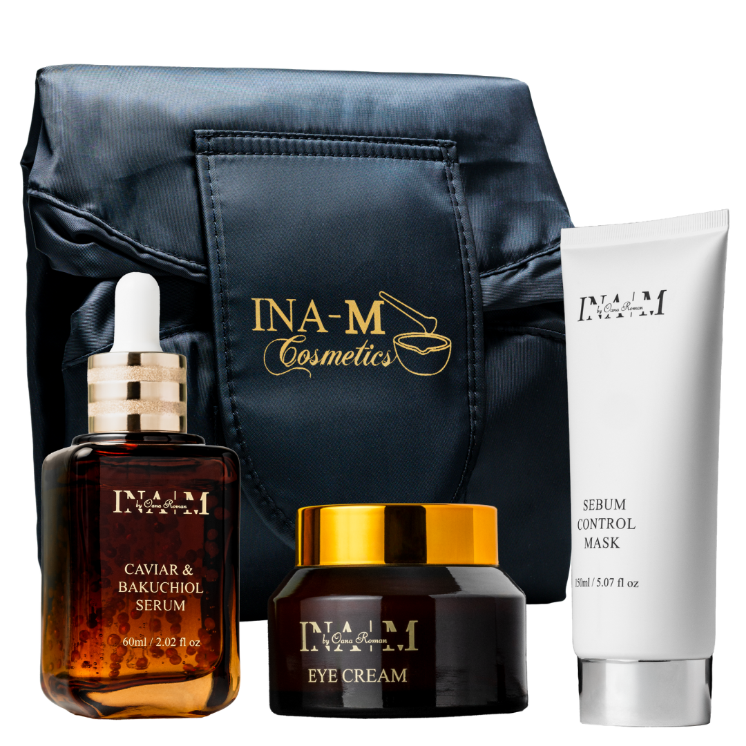 set cadou purify & restore SET CADOU: PURIFY & RESTORE, Caviar & Bakuchiol Serum, Eye cream și Sebum Control Mask - INA M by Oana Roman - imagine 1